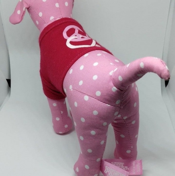 PINK by Victoria's Secret Pink Polka Dot Peace and Love Small Plush Dog - Picture 2 of 2
